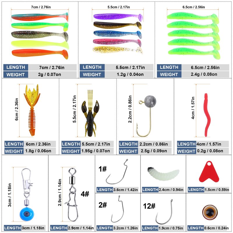 Tbbure 220 Pcs Fishing Lures Equipment Tackle Gear Box for Bass, Fish Kit with Soft Lures,Hooks, Accessories Tools,Frog,Worms,Plastic Bait, Swimbait,Crappie Jigs,Crankbaits, Gifts for Men