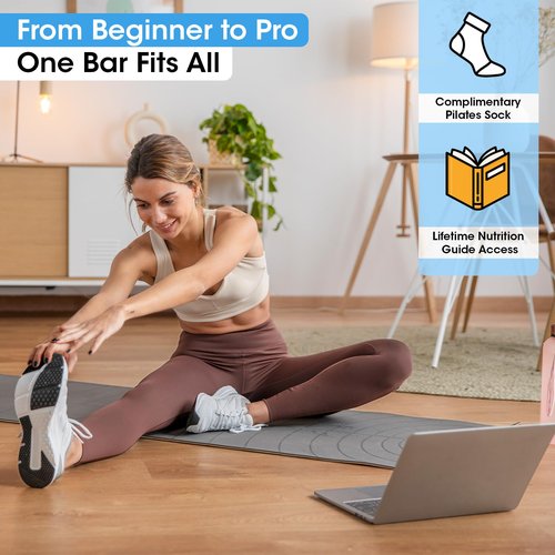 Stretched Fusion Pilates Bar Kit for Home Workouts | Portable Home Pilates Kit Set for Women & Men | Workout Bar for Legs, Hip, Waist and Arm (Blue)