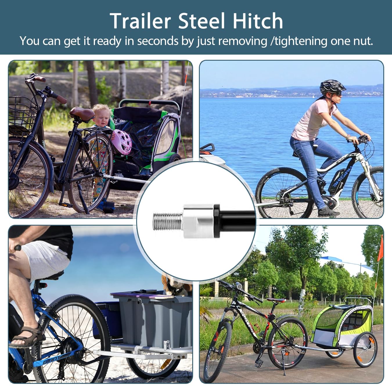 kelingsi Bicycle Trailer Hitch Adapter,Adjustable M12x1.0/1.5/1.75 Thru Axle (160-178mm),304 Stainless Steel & Aluminum for Cyclists with Bicycle Trailers and Thru Axle Bikes(1.75/160-178)