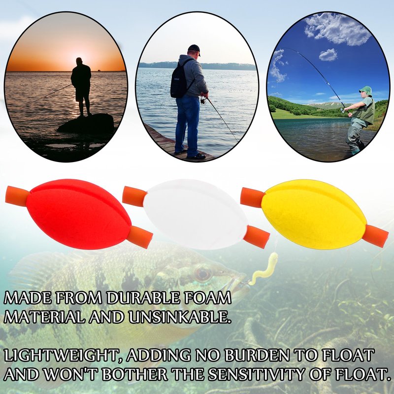 Tasdurian 30pcs Oval Fly Fishing Floats Strike Indicators - Yellow, Red, White Teardrop Fishing Bobbers for Fly Fish Accessories Trout Offshore Saltwater Freshwater