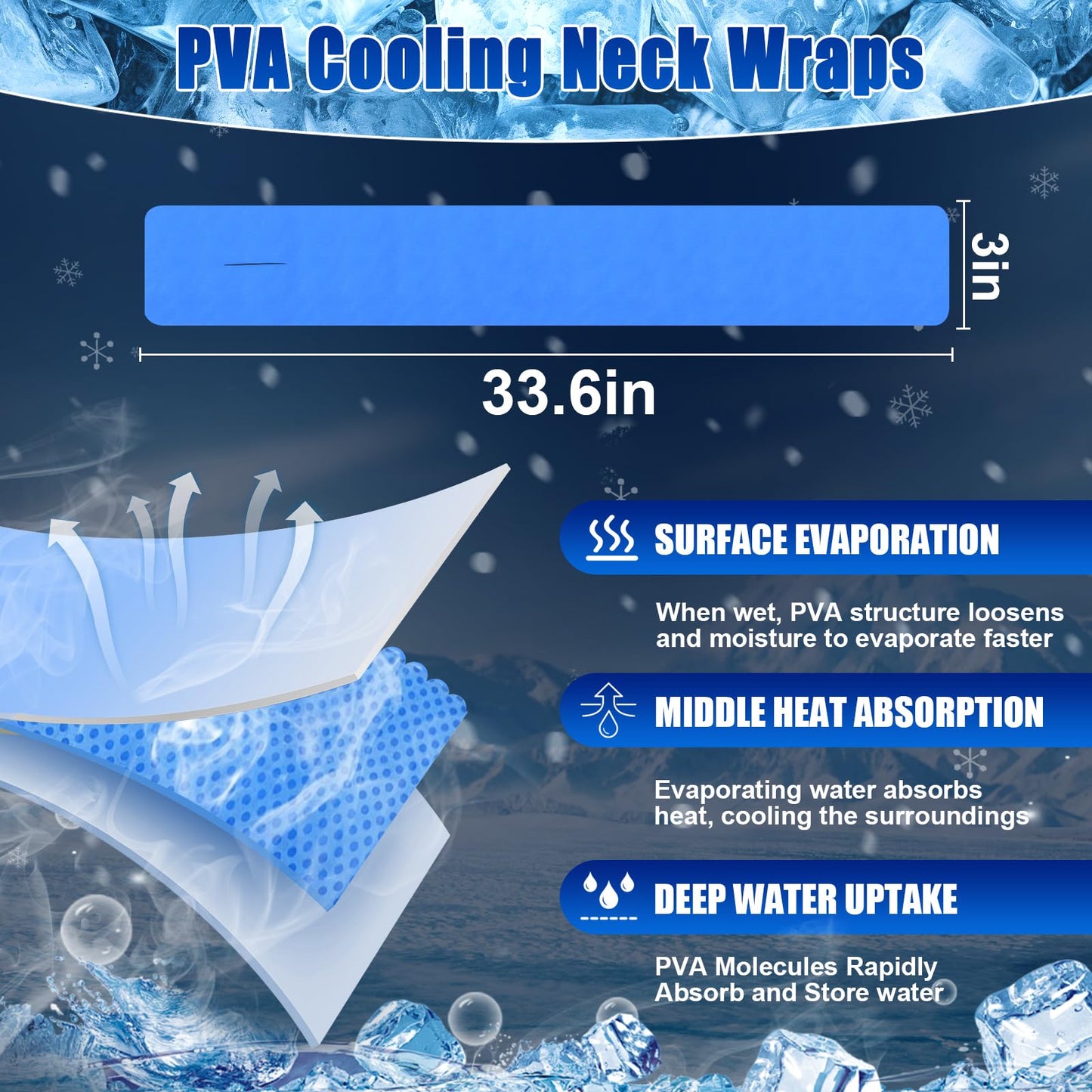 3 Pack Lengthened PVA Cooling Towels for Neck and Face,Instant Ice Cooling Neck Wraps with UPF 50+,Cooling Rags Long-Lasting for Hot Weather,Mini Neck Coolers for Summer Heat