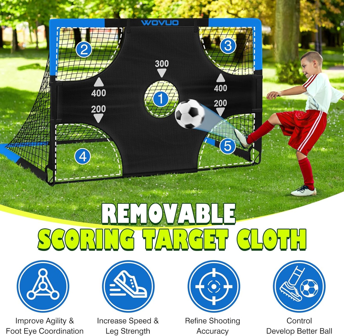 Kids Soccer Goals for Backyard Set of 2, 6x4 ft Portable Toddler Soccer Goal Training Equipment with Soccer Target, Ball, Cones, Soccer Net for Kids Age 3-5 6-8 8-12 10-12-14 Outdoor Sports Games Gift
