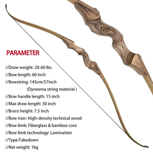 ZSHJGJR 60” Black Hunter Original Recurve Bow 20-60lbs for Adults American Hunting Longbow Archery Bow Left Hand for Archery Outdoor Hunting Target Shooting (Wood, 35lbs, Left Hand)