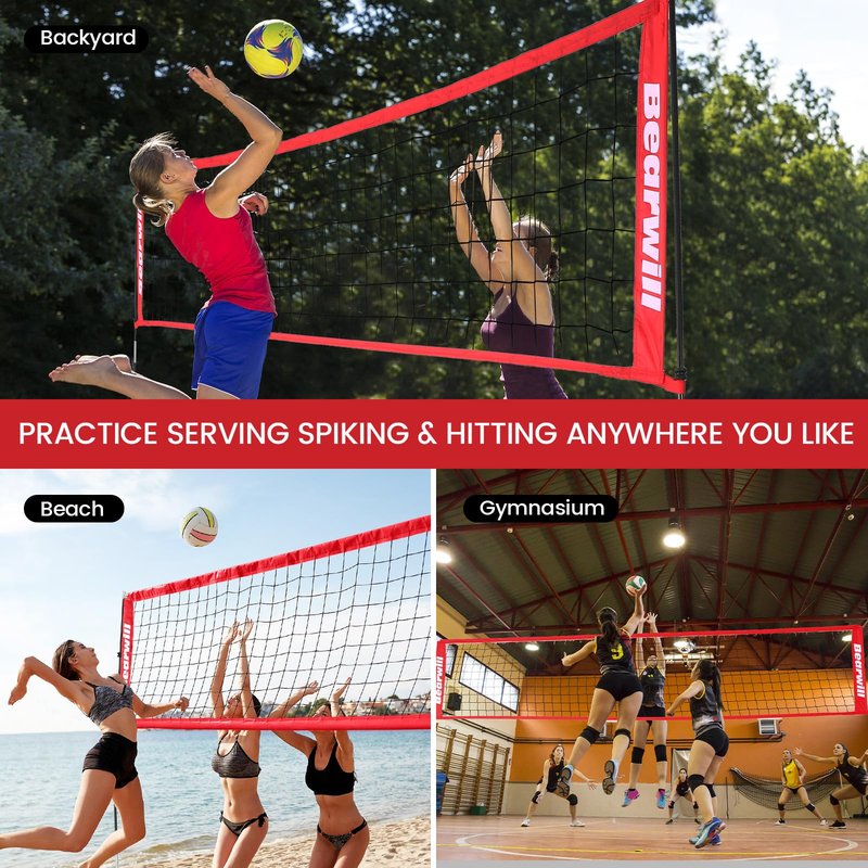 Bearwill Volleyball Net, 12FT Portable Volleyball Net for Backyard, Freestanding Volley Ball Set Height Adjustable with Carry Bag, Volley Ball Practice Nets Training Equipment for Indoor and Outdoor
