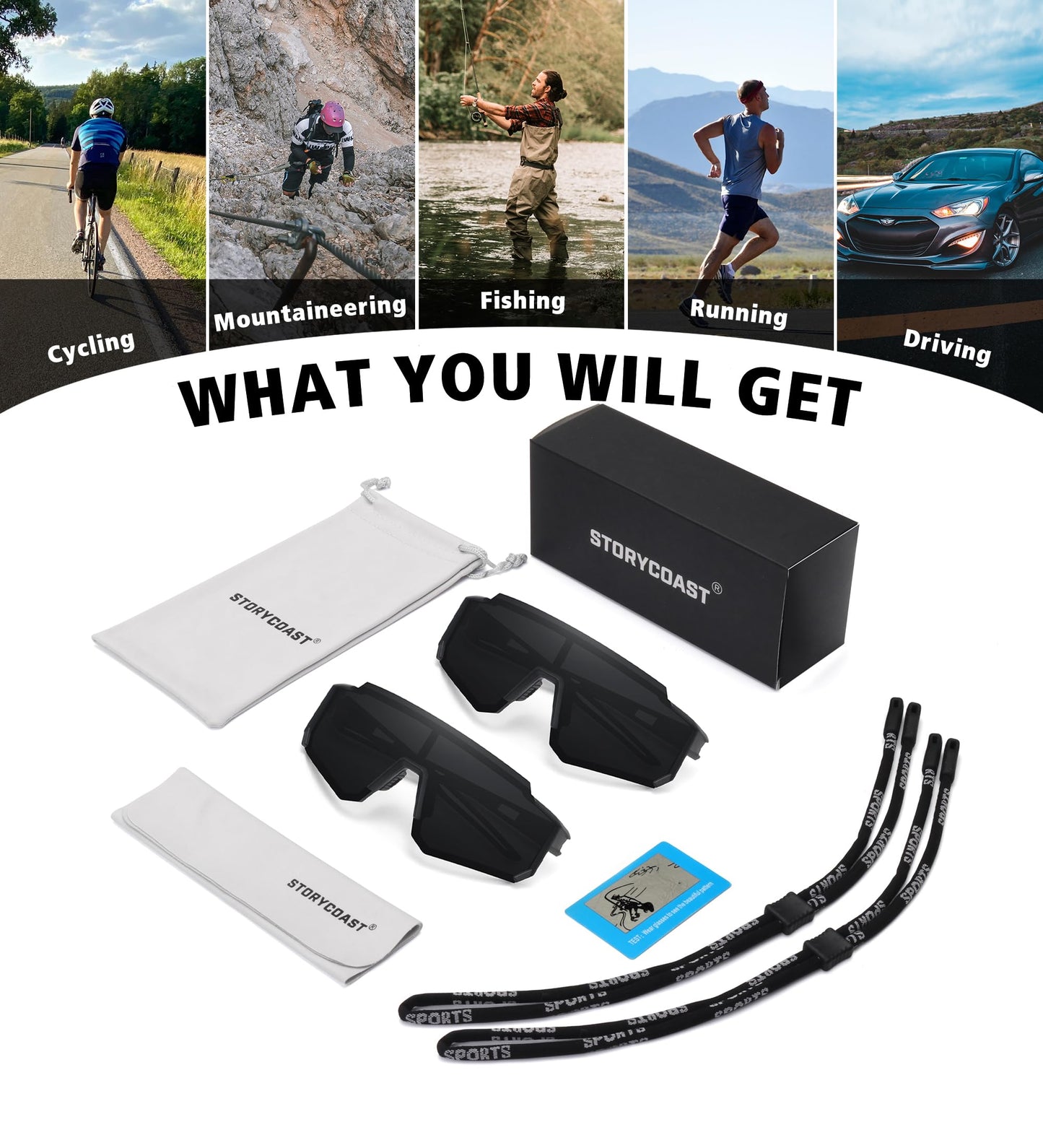 STORYCOAST Sports Running Sunglasses for Men Women Cycling Driving Fishing Bike Sunglasses Polarized UV400 Protection 2Pack Black/Gray+Black/Gray