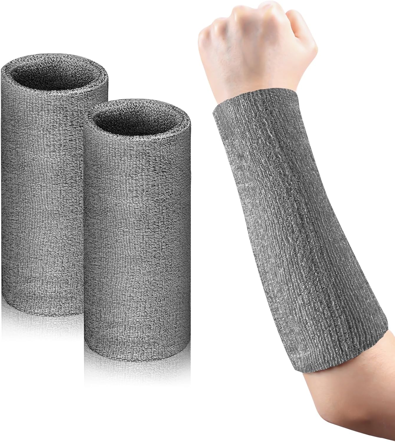 2 Pcs 9 Inch Long Wristbands Sweatbands Black Large Sweat Bands Wristbands Wrist Sweatbands Bulk Arm Sweat Bands for Men Women Weight Loss Football Workout