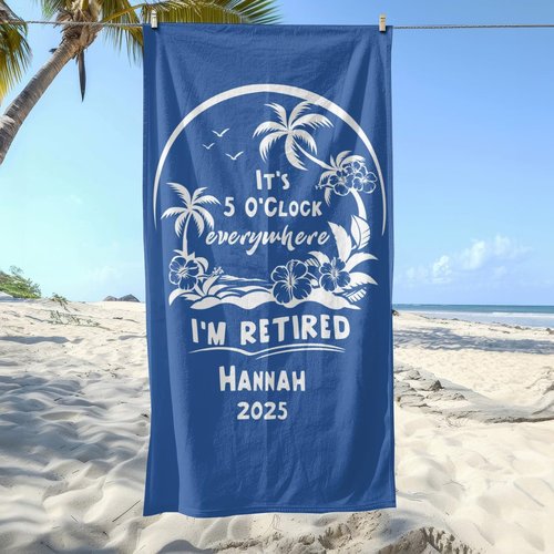 VividCraftPro Personalized Retirement Beach Towels for Men Women, Permanent Vacation Beach Towel with Name, Custom Employee Retirement Present, Retired Beach Themed Gifts for Boss