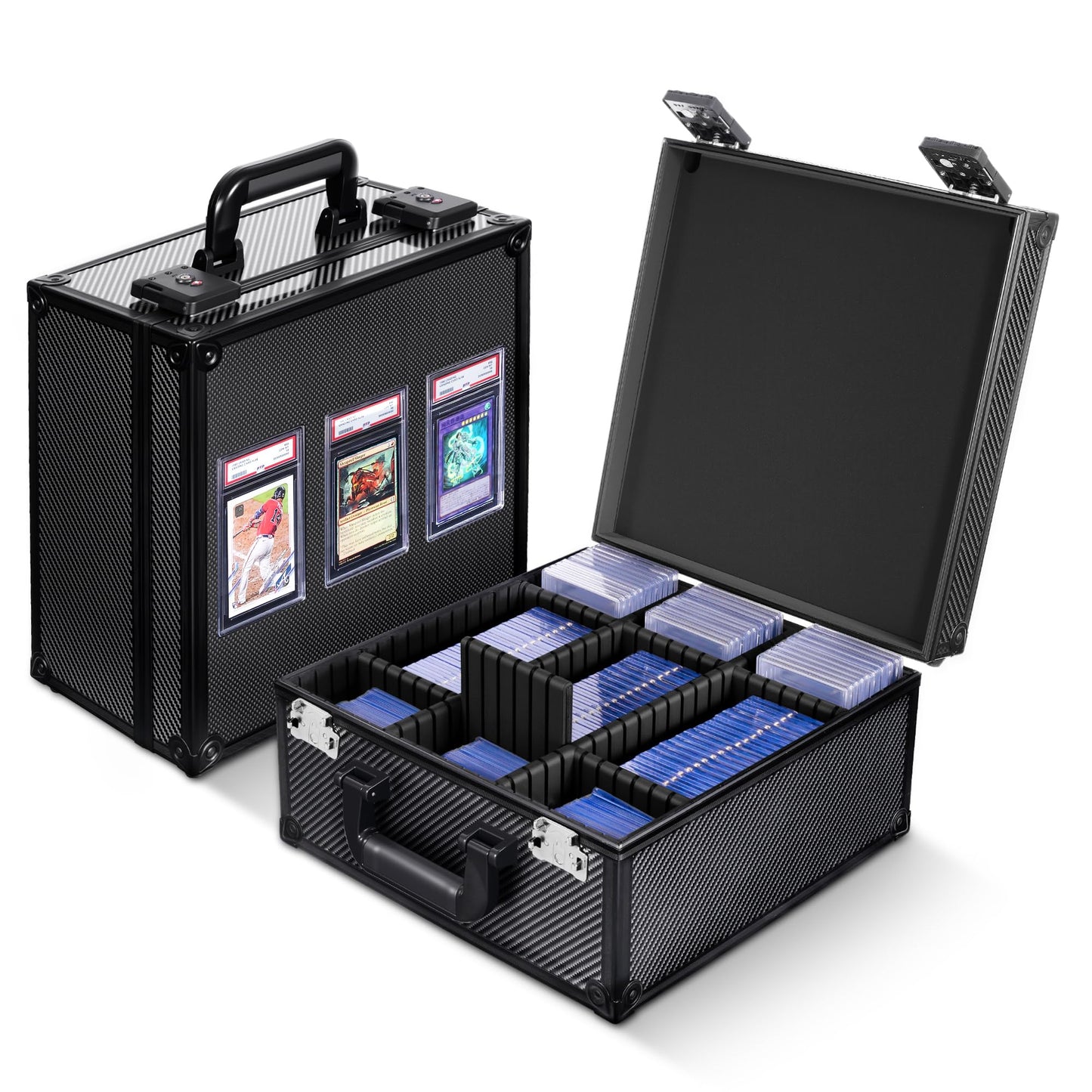 Kabinka Graded Card Storage Box with Display Window for PSA/CGC Holder, TSA Combination Lock Trading Card Case for Sports Cards, Storage Slab Case with 6+2 EVA Dividers for MTG/TCGs (Carbon Fibre)