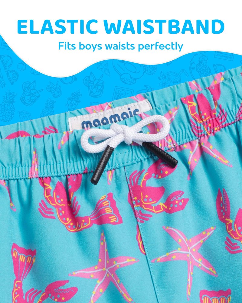 maamgic Boys Swim Trunks with Compression Liner Toddler Boy Swimsuit Quick Dry 4-Way Stretch Swimming Trunks Sea World Acid Blue 7 Years