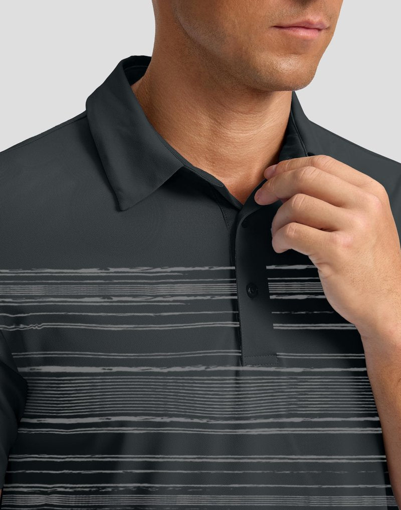 G Gradual Men's Golf Shirts Quick Dry Moisture Wicking Performance Short Sleeve Collared Polo Shirts for Casual Athletic Business (Deep Grey Stripes, XXL)