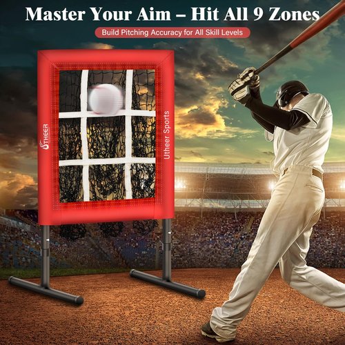 Pitching Net with Strike Zone 9 Hole Baseball Pitching Net Adjustable Height Baseball Target for Throwing, Training EquipmentNet for Practice, Softball Target Nets for Batting