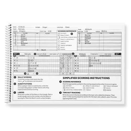 Murray Sporting Goods Volleyball Scorebook - 30 Matches - 20 Positions | Score Keeping Book for Stats - Youth, Little League, Adult