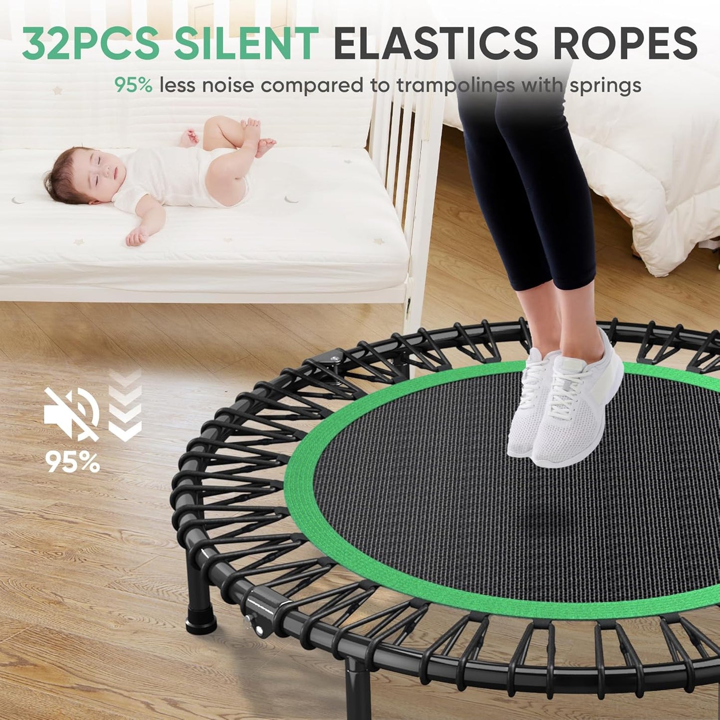 HYD-Parts 40"/48“ Rebounder Trampoline for Adults with Bungee Cords, Portable Fitness Exercise Mini Trampoline, Small Rebounder Indoor/Outdoor, Quiet Workout Equipment, 450lbs/550lbs
