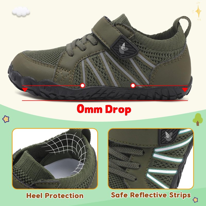 LeIsfIt Kids Shoes Girls Boys Wide Barefoot Shoes Big Kids Breathable Anti-Slip Hiking Sneakers for Walking Climbing Green 1 Big Kid