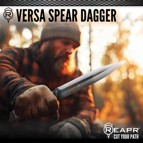 Reapr VERSA SPEAR DAGGER 12" Convertible Knife with 6.5" Dual-Edge Blade, 420 Stainless Steel, TPR Handle, MOLLE-Compatible Sheath, Take-Down Wrench & Paracord for Survival & Camping