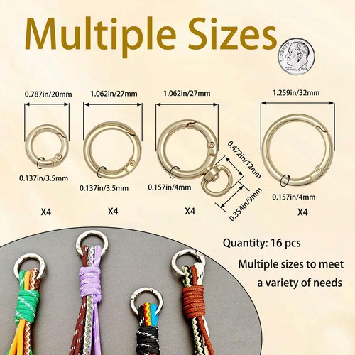ANSOHEON 16Pcs Keyrings Silver Carabiner Key Chain Clip Premium Round Spring Clasps-Decorative Metal Connectors for DIY Accessories | Hang-Plated Finish | Durable Lightweight Fasteners(16Pcs Silver)