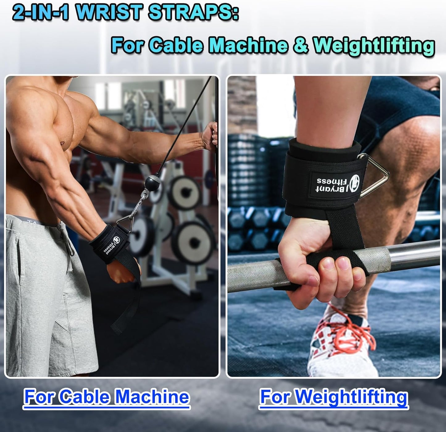 2pcs Adjustable Wrist Cuffs Weightlifting Straps with Ring Premium Padded Straps for Cable Machine Workout Strength Training for Weightlifting & Deadlifting