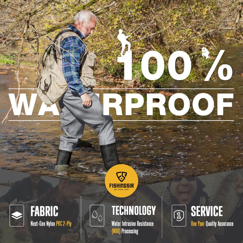 FISHINGSIR Fishing Waders for Men, 2-Ply Nylon/PVC Waterproof Women Chest Wader with Boots, Bootfoot Hunting Waders