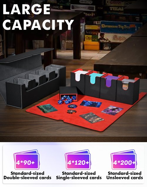 UAONO Card Deck Box with Dice Tray for MTG, 5 in 1 Card Deck Case Holds 800+ Unsleeved Cards, Strong Magnet Organizer Compatible with Yugioh TCG Sports Cards (Black)