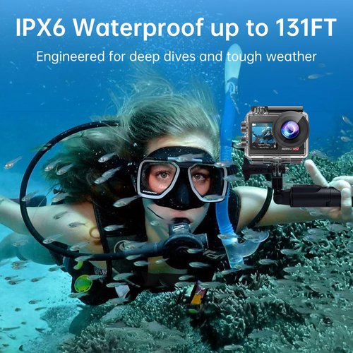 Hiicam Action Camera 4K60FPS 20MP with Touch Screen EIS Remote Control 131 FT Underwater Camera 5X Zoom Support Video&Photo Editing External Microphone Vlog Camera