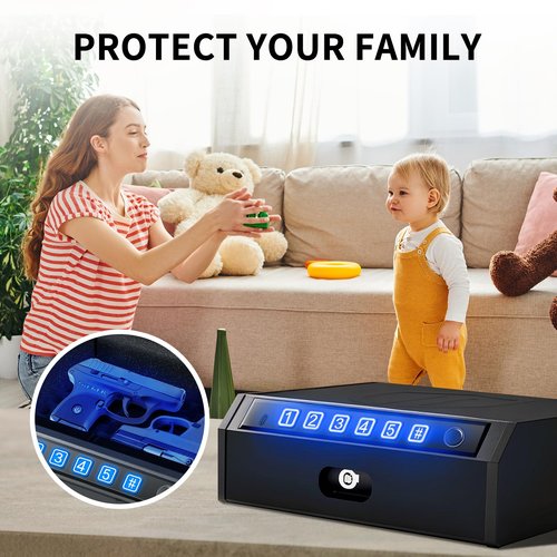 ADIMO Fingerprint Handgun Safe for Quick and Quiet Access, ADIMO Biometric Gun Lock Box with LED Light, Keypad Entry, Dual Key Backup, Ideal for Nightstand, Closet, or Desk Storage
