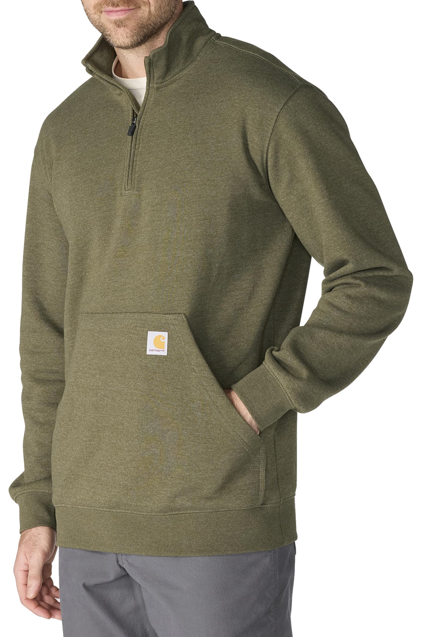 Carhartt Men's Marquette 1/4-Zip Mock-Neck Sweatshirt, Burnished Logs Heather, Large