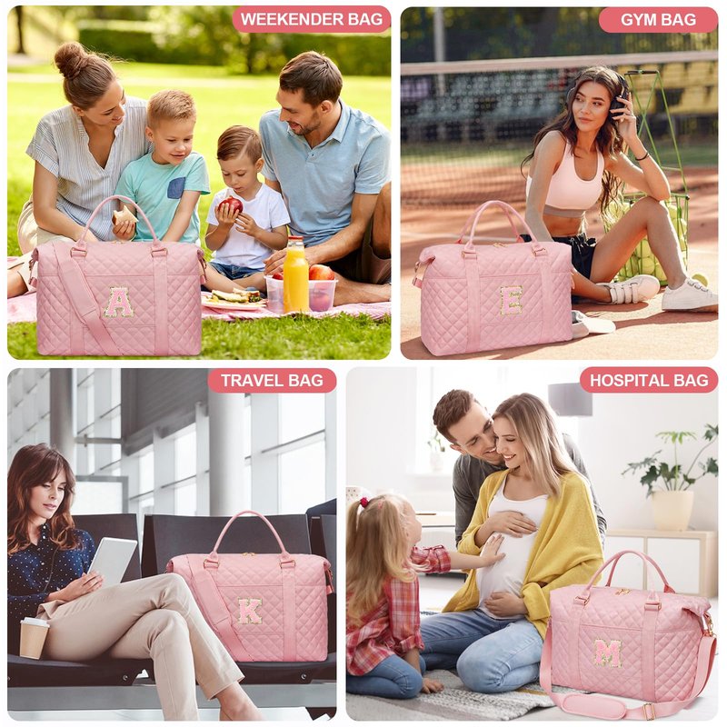 Gifts for Teen Girl, Initial Travel Duffle Bag, Personalized Women Weekender Overnight Bags, Gift for Daughter Kid Mom Friend College Girl Graduation Teacher(Pink,L)