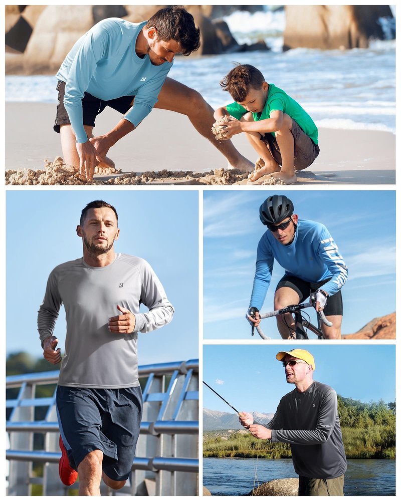 Roadbox Mens UPF 50+ UV Sun Protection Shirts Outdoor Long Sleeve SPF Diving Rash Guard for Fishing Hiking Swimming Ocean Blue