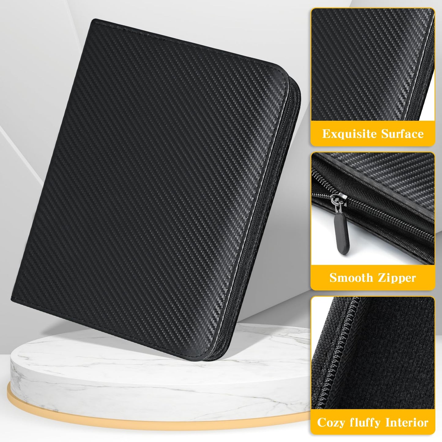 Jumbo Card Binder for PKM– WITHYU PU Leather Ringless Card Collection Binder with 60 Pockets, 5.9'' x 8.4''Card Holders Storage Album for Game Card (Carbon Black)