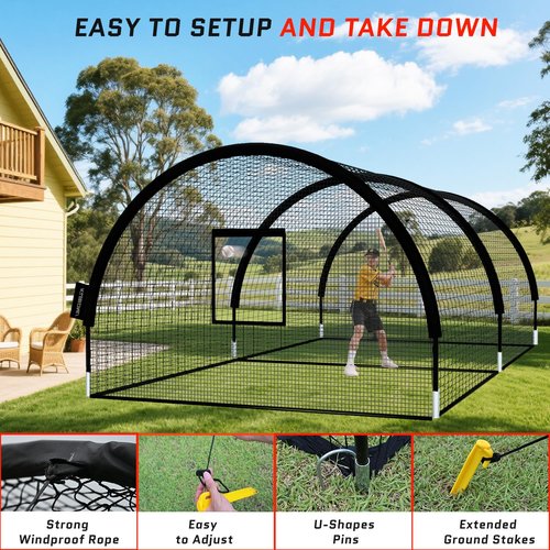 KuiBonu Baseball Batting Cage Net - Batting Cages for Backyard 22x12x8ft Portable Baseball and Softball Batting Cages, Zipper Door with Pitching Machine Hole for Backyard Batting Training