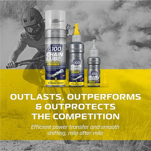 Formula 100 Dry Conditions Bike Chain Lube – Dry Weather Lubricant for Bicycles & Electric Bikes – Deep Penetration, Extends Lifetime, Protects Against Corrosion – 300ml Aerosol (10.14 oz)