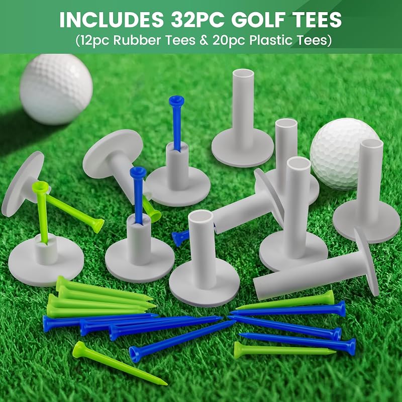 Rubber Golf Tees for Mats – Mixed Sizes, 32 Pc Set for Driving Range & Indoor Practice