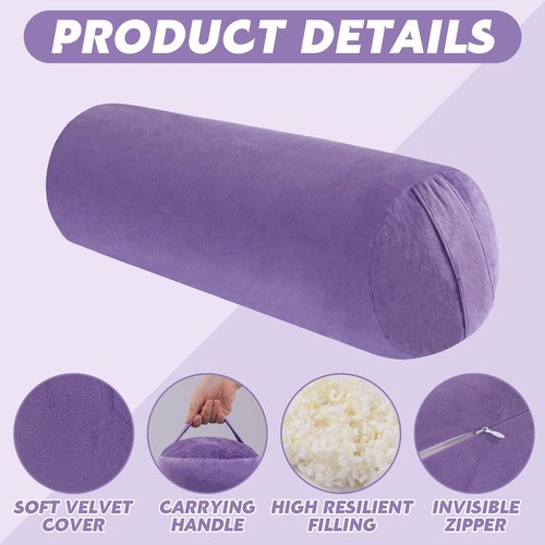 MABOZOO Round Yoga Pillow, Cylindrical Yoga Bolster Pillow with Washable Cover, Meditation Cushion Body Cushion for Practice, Restorative, Meditation (Purple)