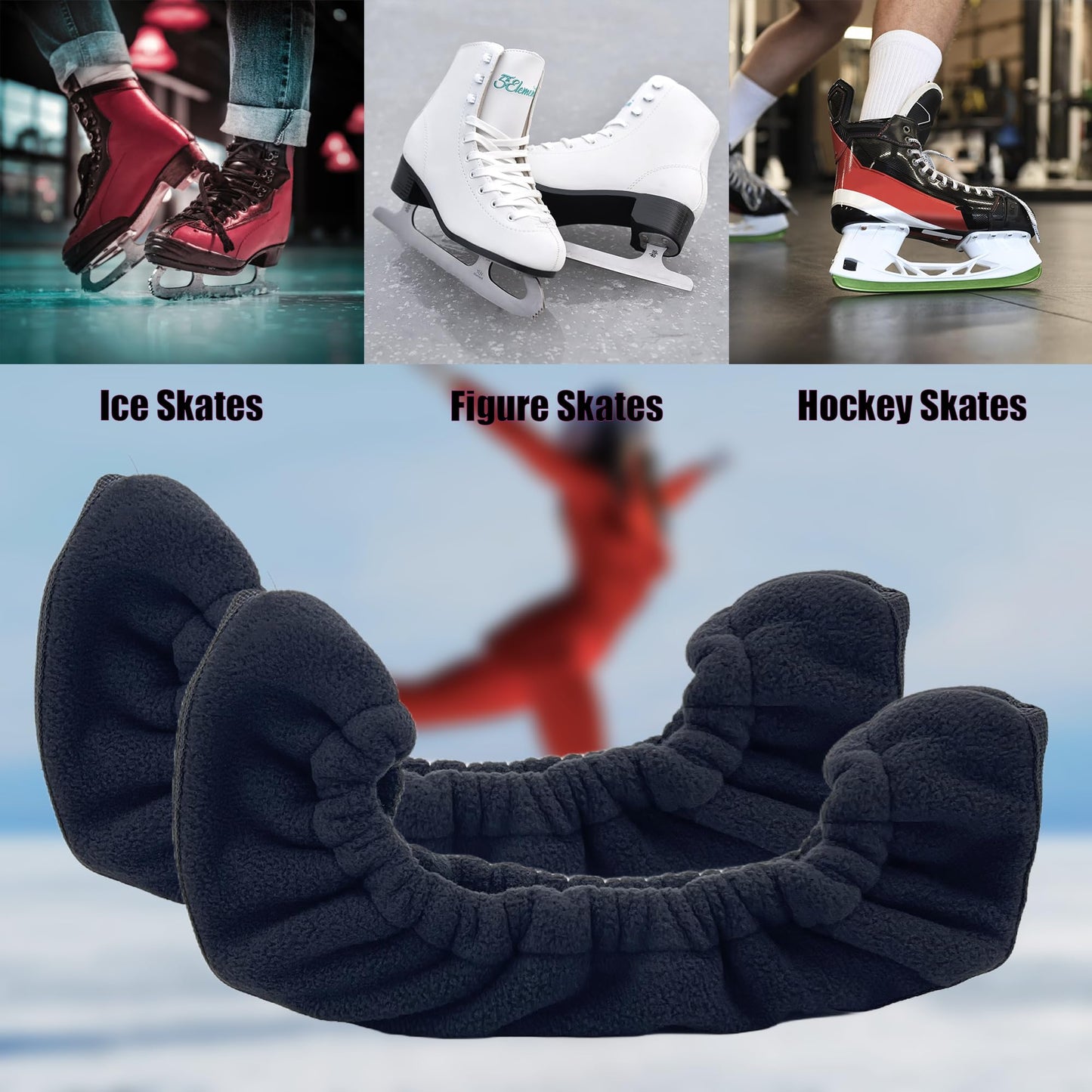 Ice Skate Blade Covers, Ice Skate Guards, Sports Blade Cover, Skate Blade Protector for Hockey Skates, Figure Skates and Ice Skates, Black