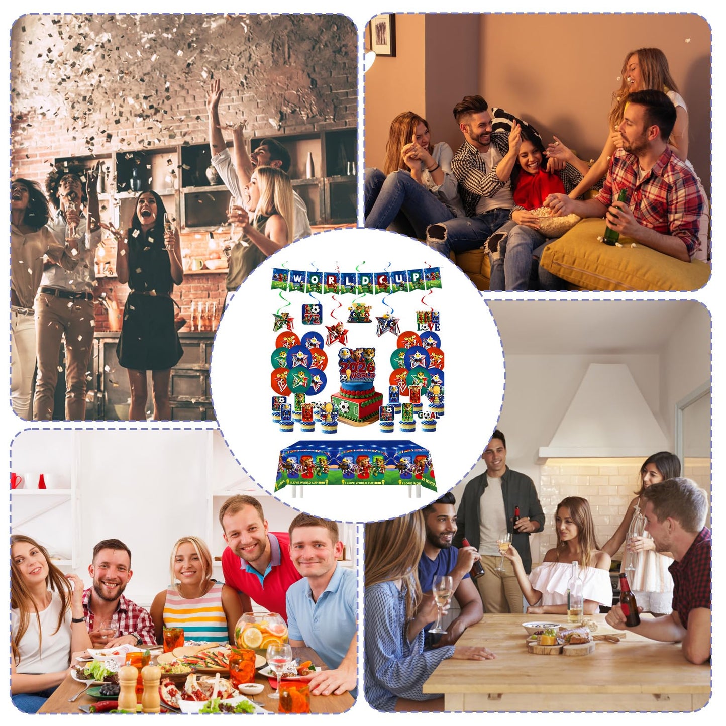 MIRJXB World Cup 2026 Merchandise, Party Supplies Set for World Cup 2026 Celebrations, Includes Banner, Balloons, Cake Toppers, Tableware with Plates, Cups, Napkins and Tablecloth