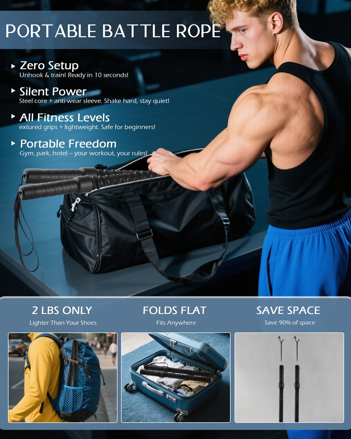 2PCS Weighted Ropeless Battle Ropes, Heave Duty Home Gym Workout cordless Battle Rope for Advanced Fitness Training, Portable Arm Exerciser for Strength Building, Durable Core Strength Arm Muscle Builder Ropes
