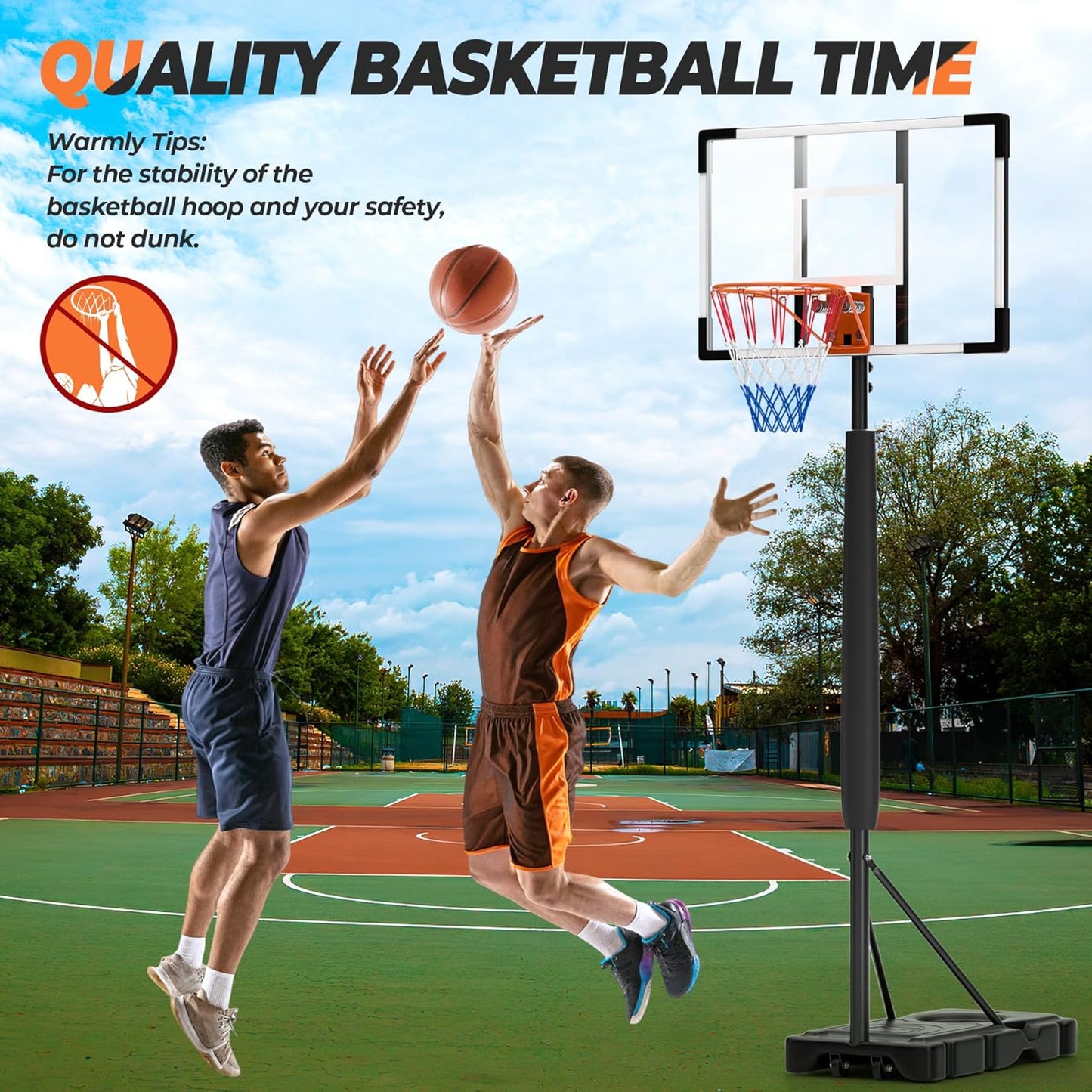 10 FT Portable Basketball Hoop with Adjustable Height for Adults Youth, Shatterproof Backboard, Stable Base, Easy Mobility, and Durable Design