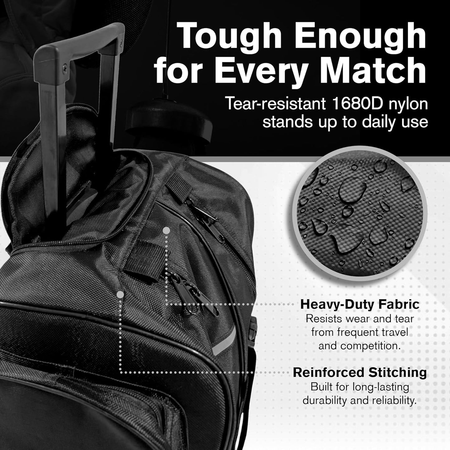 Two Compartment Fencing Bag, Wheeled Sports Equipment Bag for Foil Epee and Saber, Travel Gear, Competition Roll Bag with Straps, Elite Competition Team Bag Adjustable Compartments