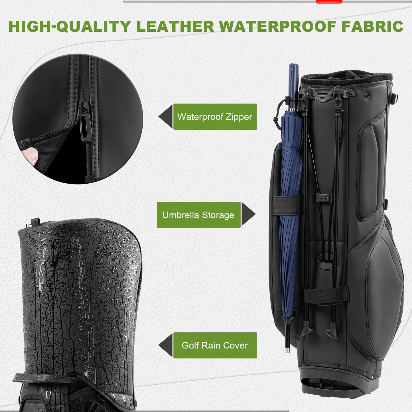 14 Way Golf Stand Bag, Lightweight Golf Bag for Men & Women, Premium Leather Golf Club Bags with Padded Ergonomic Double Strap, Full Length Dividers, Multiple Pockets Waterproof Design