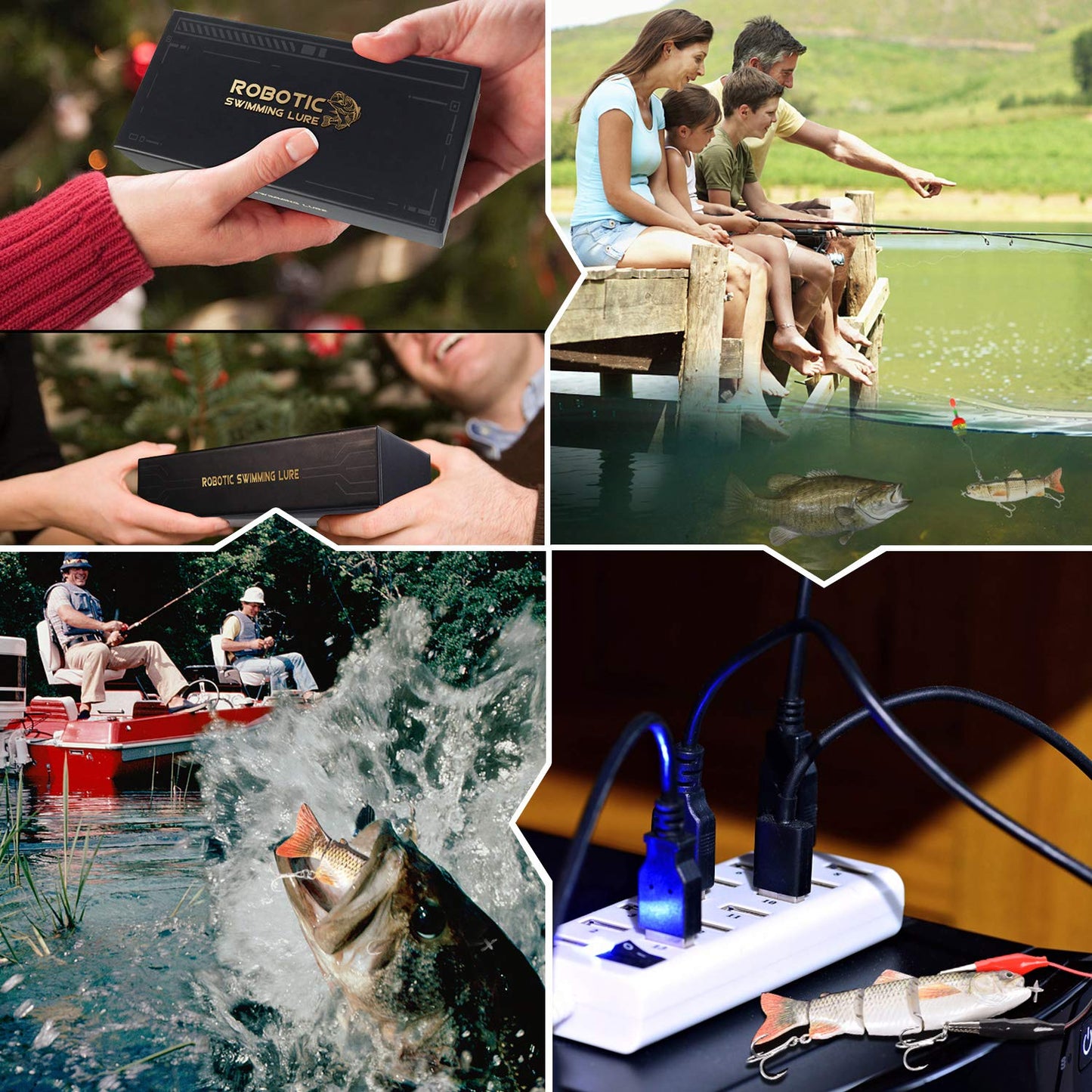 Robotic Swimming Fishing Electric Lures 5.12" USB Rechargeable LED Light Wobbler Multi Jointed Swimbaits Hard Lures Fishing Tackle (Rainbow Shad)