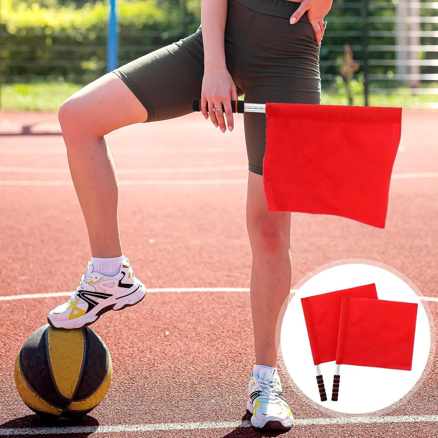 2 Pcs Red Volleyball Flags, Stainless Steel Command Hand Flag Red Signals Flag, Line Judge Referee Flag with Sponge Handle, Special Patrol Performance Linesman Official Flag for Linesman, Track and Field, Sports Events, Soccer, Football