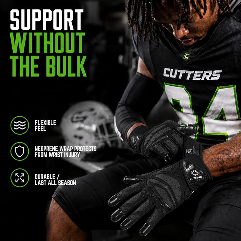 Cutters Force 6.0 Padded Football Gloves for Linemen - Black, Medium
