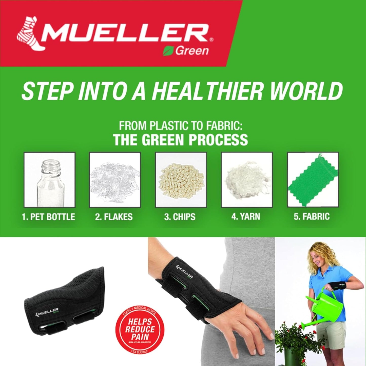 MUELLER Sports Medicine Green Fitted Wrist Brace for Men and Women, Wrist Pain Relief Support, Ideal for Carpal Tunnel, Tendonitis, Arthritis, Right Hand, Black, Small/Medium