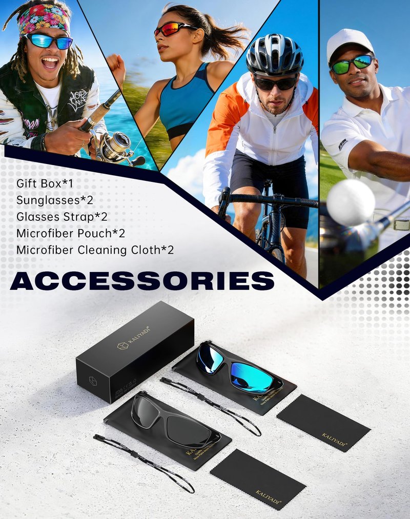 KALIYADI 2 Pack Polarized Sunglasses-Men Sports Sun-glasses: Mens Sunglasses UV Protection for Fishing Driving Cycling