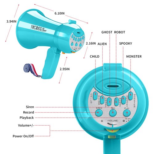 MGROLX Mini Megaphone Bullhorn with Voice Changer Function | Built-in Siren & Record | Portable Speaker for Kids, Adults, Cheerleading and Party(Teal)