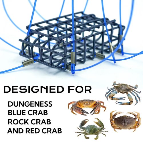 AQWXC 6-Loops Crab Trap for Fishing Pole, Crab Snare for Dungeness, Rock and Blue Crabs (2 Pack Kit(Glove, Gauge Included))