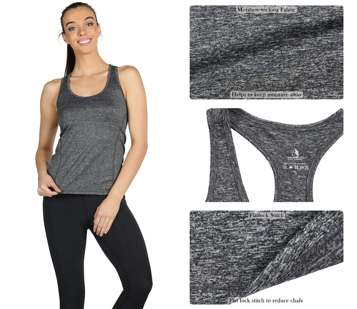 icyzone Workout Tank Tops for Women - Racerback Athletic Yoga Tops, Running Exercise Gym Shirts(Pack of 3)(L, Royal Blue/Purple/Charcoal)