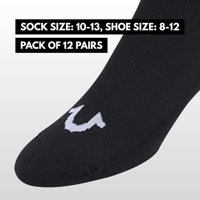 True Religion Men’s Mid Crew Socks – 12 Pack, Black