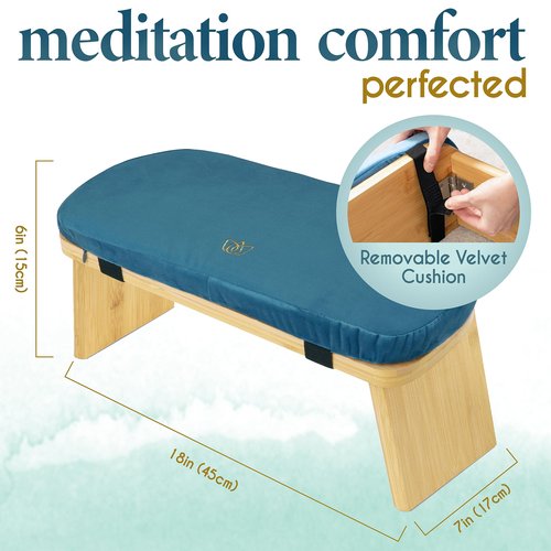 Florensi Bamboo Folding Meditation Bench - Prayer Bench with Cushion for Kneeling or Sitting - Comfortable Meditation Stool for Longer Sessions