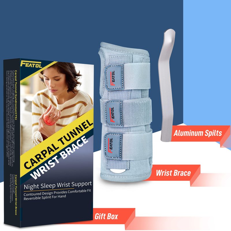 FEATOL Wrist Brace Carpal Tunnel for Women Men, Adjustable Night Sleep Support Brace with Splints Right Hand, Small/Medium